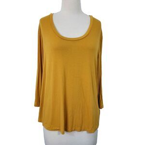 Cato T Shirt Top Womens XL Comfy Soft Flowy Mustard Yellow 3/4 Sleeves Pullover